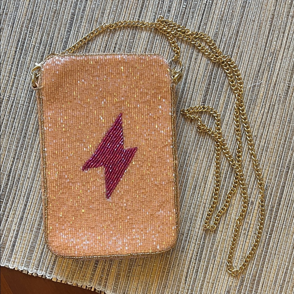 Elegant Pink and Gold Beaded Crossbody Bag